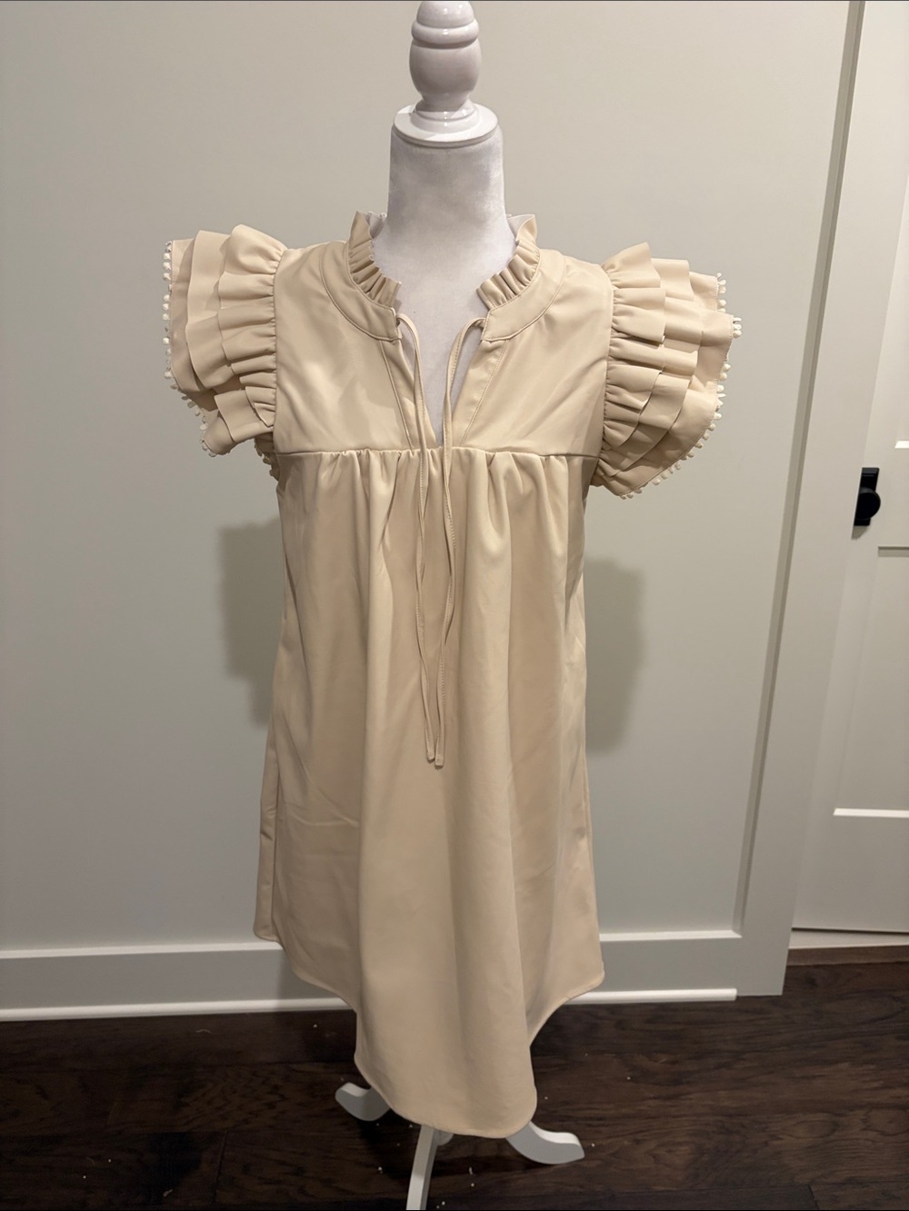 New With Tags THML Ivory Faux Leather Dress with Pockets Sz M